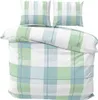 A duvet cover and two pillowcases with a plaid pattern. Produktbild-Vorschau