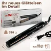 A product shot of a Clatronic hair straightener with dimensions and weight indicated. Náhľad obrázku produktu