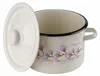 A cream-colored enamel pot with a floral design and a white lid. Produktbild-Vorschau