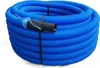 A coiled blue corrugated pipe with a black fitting and blue string tie. Podgląd zdjęcia produktu