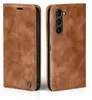 A brown leather flip case for a Samsung Galaxy S23 phone, shown from the front and back. Produktbild-Vorschau