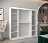 A white wardrobe with shelves and hanging rails, set against a modern, textured wall. Produktbild-Vorschau