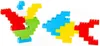 Two abstract structures made of colorful building blocks are displayed against a white background. Voir les images du produit