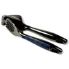 A black and blue metal garlic press is shown against a white background. Podgląd zdjęcia produktu