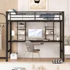 A loft bed with a desk and shelves underneath, set up in a room. Produktbild-Vorschau