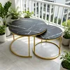 Couchtisch Rund aus Holz,Satztisch 2er Set,Imitation Marble Produktbild-Vorschau 2