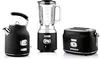 A black kettle, blender, and toaster are displayed on a white background. Produktbild-Vorschau