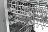 Close-up view of the interior racks and wheels of a dishwasher. Produktbild-Vorschau