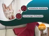 A woman relaxing in a hammock, with close-ups of a burgundy blanket and text highlighting its features. Produktbild-Vorschau