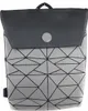 A close-up studio shot of a gray backpack with a geometric pattern. Produktbild-Vorschau