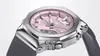 Close-up of a Casio G-Shock watch with a pink face and silver bezel. Produktbild-Vorschau