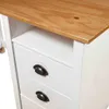 A close-up of a wooden desk with white drawers. Produktbild-Vorschau