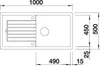 A technical drawing with dimensions of a kitchen sink. Produktbild-Vorschau
