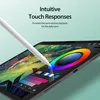 A stylus pen is shown touching a tablet screen displaying a digital art application with a color wheel and palette. Voir les images du produit