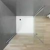 A top-down view of a shower cabin with glass doors and a white shower tray. Produktbild-Vorschau