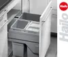A pull-out kitchen waste bin system with multiple compartments inside a cabinet. Produktbild-Vorschau