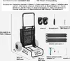 A diagram showing a beach cart and its accessories with dimensions and labels. Produktbild-Vorschau