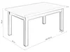 A line drawing of an extendable dining table with dimensions indicated. Produktbild-Vorschau