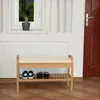 A shoe rack with a bench in an entryway, next to a door and a window. Produktbild-Vorschau