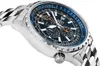 A close-up, angled shot of a men's wristwatch with a silver band and a blue dial. Produktbild-Vorschau