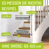 An instructional diagram showing how to measure stairs for a product, with example measurements and labels. Produktbild-Vorschau