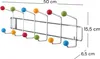 A multi-hook coat rack with colorful balls attached to the ends of the hooks, with dimensions indicated. Náhľad obrázku produktu