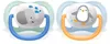 Two pacifiers with cartoon animal designs are shown against a white background. Náhľad obrázku produktu