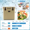 A cooler box is shown with graphics illustrating its temperature retention capabilities for food and drinks. Podgląd zdjęcia produktu