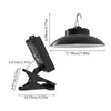 A diagram showing the dimensions of a solar hanging lamp and a clip-on light. Anteprima dell’immagine prodotto