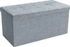 A gray fabric storage ottoman with a tufted lid is shown against a white background. Produktbild-Vorschau