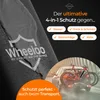 Marketing image for a Wheeoo product, showing features and a car with bikes on a rack. Anteprima dell’immagine prodotto