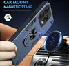A hand holding a blue phone case with a magnetic ring stand, demonstrating its attachment to a car mount. Produktbild-Vorschau