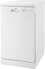 A white freestanding dishwasher is shown from a three-quarter angle against a white background. Produktbild-Vorschau