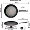 Diagrams showing the dimensions and capacity of a frying pan, with brand logos at the bottom. Produktbild-Vorschau
