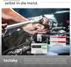 A person's hands are shown working on a car engine with a wrench. Inset images show tools. Produktbild-Vorschau