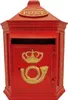 A red retro post box with gold embellishments. Produktbild-Vorschau
