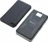 A black leather case and a black power bank are shown on a white background. Produktbild-Vorschau