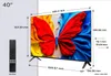 A television with dimensions and a remote control. Voir les images du produit