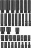 A collection of black metal socket wrenches arranged in rows on a white background. Anteprima dell’immagine prodotto