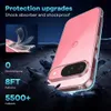 A pink smartphone case is shown with text and graphics highlighting its protective features. Produktbild-Vorschau