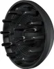 A close-up, studio shot of a black hair dryer diffuser attachment. Podgląd zdjęcia produktu