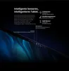 A close-up view of the top edge of a tablet screen with marketing text and diagrams overlaid. Produktbild-Vorschau