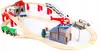 A wooden toy train set with various accessories arranged on a white background. Náhled obrázku produktu
