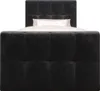 A front view of a black upholstered boxspring bed with a white pillow. Produktbild-Vorschau