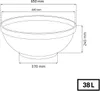 A line drawing of a large bowl with dimensions indicated by dashed lines and measurements. Anteprima dell’immagine prodotto