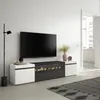 A modern living room with a TV stand featuring an electric fireplace. Produktbild-Vorschau