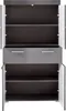 An open gray cabinet with two shelves and two drawers. Produktbild-Vorschau