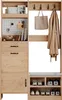 A wooden hall tree with a bench and shoe storage, against a white background. Voir les images du produit