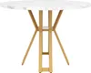 A round dining table with a marble-effect top and gold legs, shown against a white background. Voir les images du produit