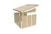 An unassembled wooden shed kit with the roof and wall panels separated. Produktbild-Vorschau